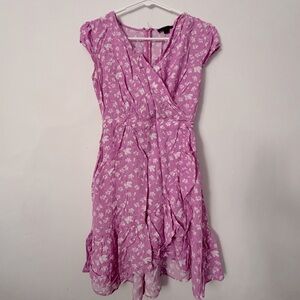 Ruffle-front mini dress in soft rayon bubblegum floral